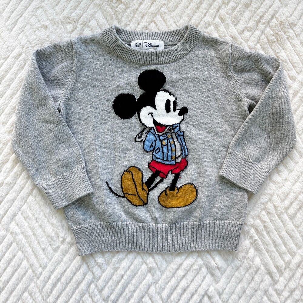 Baby Gap Disney Mickey Mouse Sweater Toddler 2 Years Gray Cotton Knit Pullover